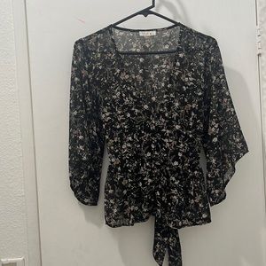 Floral trumpet sleeve blouse